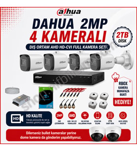 Dahua 2mp 4 kameralı Dış ortam AHD HD-CVI Full Kamera Seti 2TB Disk