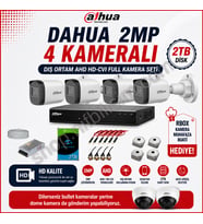 Dahua 2mp 4 kameralı Dış ortam AHD HD-CVI Full Kamera Seti 2TB Disk