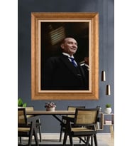 Altın Varaklı Çerçeveli Paspartulu Atatürk Tablo TR1580 (Gold)