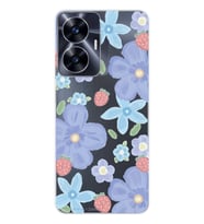Realme C55 Uyumlu Çiçek ve Çilek Desenli Şeffaf Telefon Kılıfı
