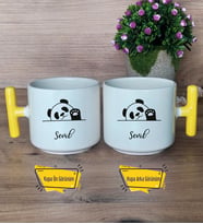 Sevimli Panda Kupa Bardak T Sarı Kulplu Arkadaşa Doğum Günü Hediyesi