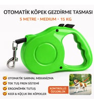Karamel Pet Otomatik  Köpek Gezdirme Tasması Medium 5 Metre 15 kg Yeşil