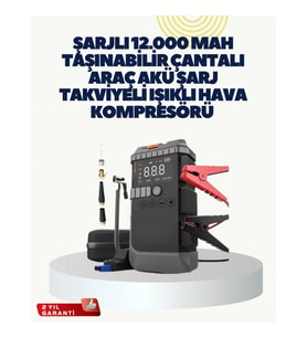 Akü Takviye ve Dijital Hava Kompresörü – Powerbank ve LED Aydınlatmalı Taşınabilir Araç Yardım Cihaz