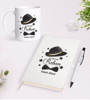 BK Gift Kişiye Özel Canım Babam Tasarımlı Beyaz Defter Kalem Kupa Seti - Model 3