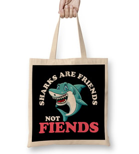 Funny Sharks Are Friends Not Fiends Cute Shark Pun Bez Çanta Uzun Saplı