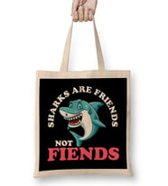 Funny Sharks Are Friends Not Fiends Cute Shark Pun Bez Çanta Uzun Saplı