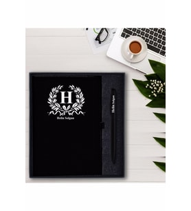 Kişiye Özel  Çerçeve içinde Harf Motifli  Ajanda ve Kalem(PRM252 (Siyah)