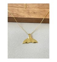 925 Ayar Gümüş Büyük Boy Tasarım Gold Renginde Zincirli Balina Kuyruğu Kolye Ucu 45cm