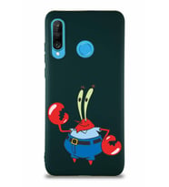 Huawei P30 Lite Soft Premier Kapak Bay Yengeç Tasarımlı Silikon Kılıf - Yeşil (Şeffaf)