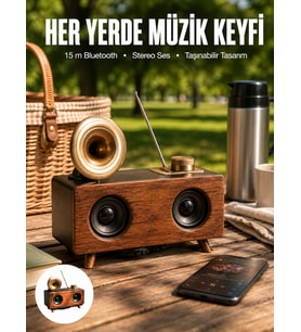 Bluetooth Hoparlör Ahşap Klasik Retro Gramofon Bluetooth Müzik Kutusu