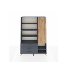 Arges Dolap 9 Raflı 3 Çekmeceli Tek Kapaklı  132x30x195 Antrasit-Çam/Antrasit