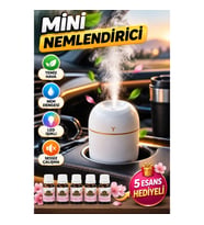 Mini Aromaterapi Hava Nemlendirici – LED Işıklı, 5 Esans Hediyeli, Taşınabilir Buhar Makinesi