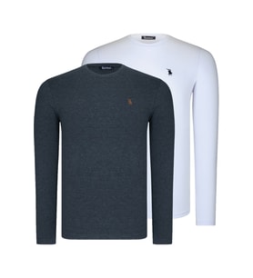 İKİLİ SET T8588 DEWBERRY YUVARLAK YAKA ERKEK SWEATSHIRT-BEYAZ-ANTRASİT