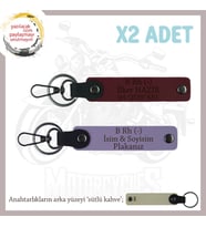 Motorsikletçilere Özel, İsim Plaka ve B Rh (-) Kan Grubu Yazılı x2' li Anahtarlık Set, Mor-Bordo-SK (Çok Renkli)