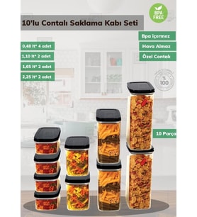 10’lu Saklama Kabı Seti BPA Free Bakliyat Kabı Hava Almaz Sızdırmaz Erzak Kabı