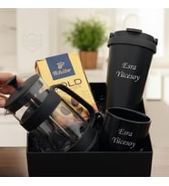 İsme Özel Premium Tasarım Erkek Kadın Hediye Seti - Çelik Termos,  Kupa Bardak, French Press, Tchibo Filtre Kahve