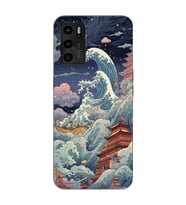 Oppo A55 Uyumlu Kanagawa Dalga Kolaj Desenli Şeffaf Telefon Kılıfı