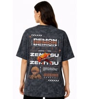 Demon Slayer Zenitsu Kimetsu No Yaiba Anime Sırt Baskılı Unisex Oversize Eskitme Yıkamalı Tişört