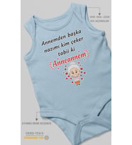 Annemden Başka Nazımı Kim Çeker ? Tabiki Annanem v2 Baskılı Bebek Zıbını – Çıtçıtlı Body  Sıfır Kol (Bebek Mavisi)