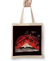 Japanese Art Volcano Stork Crane Japan Art Sakura Mountains Bez Çanta Uzun Saplı