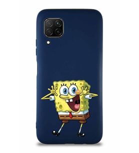 Huawei P40 Lite Soft Premier Kapak Sünger Bob Tasarımlı Silikon Kılıf - Lacivert (Şeffaf)