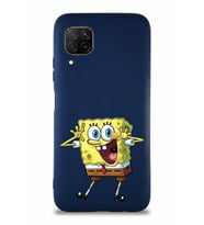 Huawei P40 Lite Soft Premier Kapak Sünger Bob Tasarımlı Silikon Kılıf - Lacivert (Şeffaf)