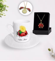 BK Gift Kişiye Özel Uğur Böceği Temalı Türk Kahvesi Fincanı ve Açılan Uğur Böceği Kolye Hediye Seti-2 (Model 1)