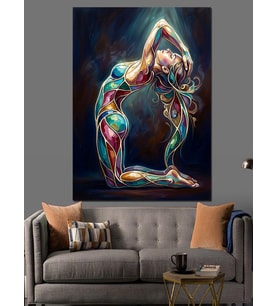 Yoga Yapan Renkli Soyut Figür Dekoratif Kanvas - Mdf Ahşap Tablo