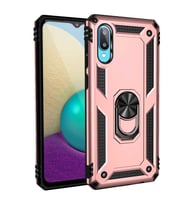 Samsung Galaxy A02 Kılıf Metal For Car Yüzüklü Standlı Military Ring Serisi (Rose)