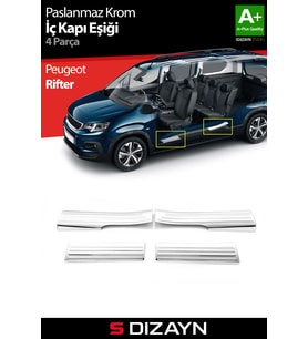 S-Dizayn Peugeot Rifter Krom İç Kapı Eşiği 4 Prç 2019 Üzeri A+ Kalite