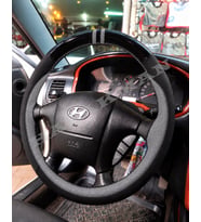 Hyundai Santa Fe Dikme Direksiyon Kılıfı Parlak Siyah Gri Detaylı Gri Çift Yüzük ve Dikiş 2001-2006