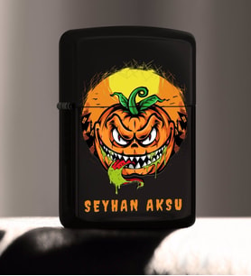BK Gift Kişiye Özel Happy Halloween Tasarımlı Renkli Baskılı Siyah Benzinli Metal Çakmak-5