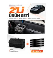 HONDA CITY (2002-2007) Uyumlu Torpido Örtüsü + Deri Bagaj Çantası + Sticker Seti - Siyah