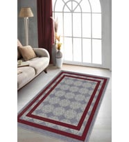 Bordo Çerçeveli Kaymaz Taban Makinede Yıkanabilir Halı RV087 - 100 x 160 cm
