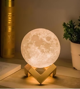 Dekoratif Ayaklı 12cm 3D Ay Gece Lambası (Beyaz)