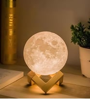 Dekoratif Ayaklı 12cm 3D Ay Gece Lambası (Beyaz)