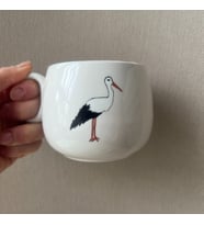 Leylek Kuş Figürlü  300 ml El Yapımı Seramik Mug