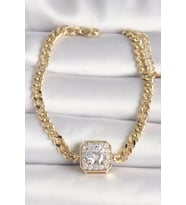 Pirinç Gold Renk Zincir Kare Zirkon Taş Model Xuping VIP Seri Kadın Bileklik 5886