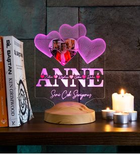 Anneler Günü Hediyesi, Anneye Hediye, Fotoğraflı Hediye, İsim Yazılı Resimli Kişiye Özel 3D Led Foto Lamba