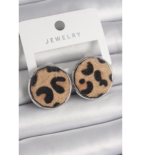 Pirinç Gümüş Renk Daire Plaka Model Leopar Desenli Kadın Küpe 5886 - SSSSSS8266-3399