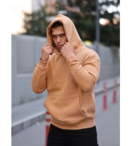 Kozik Erkek Tam Oversize Kanguru Cepli 3 İplik Erkek Kapüşonlu Sweatshirt (Kahverengi)