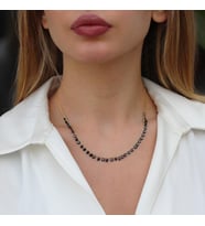Sıra Siyah Zirkon Taş Gold Kaplama Gümüş Kolye