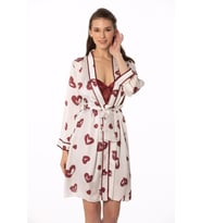 Kadın Bordo Saten Emprime Gecelik & Sabahlık Takım - 2406