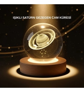 Dekoratif 3d Satürn Motifli Kristal Küre Işıklı Gece Lambası