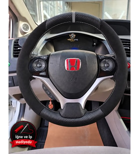 Honda CR-V Mk4 Dikme Direksiyon Kılıfı Alcantara Süet Mat Karbon Gri Yüzük ve Dikiş 2012-2017
