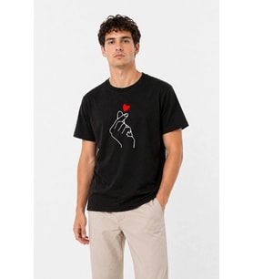 Minimalist Kore Aşk Temalı Parmak Kalp Baskılı Erkek Tişört - %100 Pamuklu Yazlık T-Shirt
