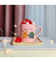 Pikachu & Bilbasaur Tasarımlı Kişiye Özel Pembe Türk Kahvesi Fincanı