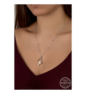 Swarovski Crystal Taşlı Top Zincir Mercan Gümüş Kadın Kolye