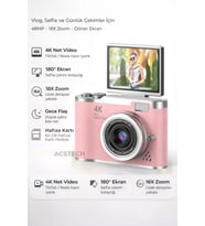 4K Dijital Fotoğraf Makinesi 48MP Flip Ekran 18X Zoom Flaşlı 64GB Hediyeli
