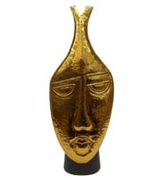 Biev Metal Vazo Yüz Kabartmalı 22x12x58 cm (Siyah - Altın Rengi)